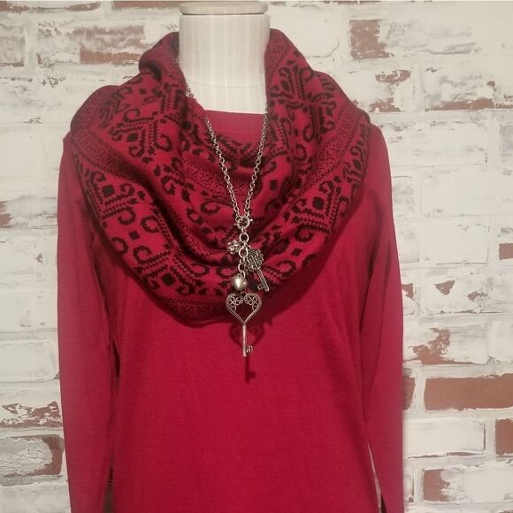 2 Piece Red/Blk Sweater w/ Scarf SET Small - Picture 1 of 6